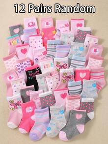 24-Pair Pack Of Baby Girl And Toddler Candy Colors Socks With Adorable Cartoon Animals - Butterflies, Rabbits, Hearts & Flowers. Fun, Unique Patterns, Skin-Friendly And Soft. , Versatile Mid-Calf Socks For Daily Wear, Festival Gifts, Travel. Colors And Styles Randomly Shipped - Multicolor - View 15