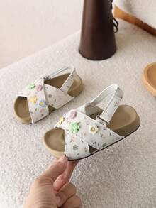 1 Pair Summer Baby Girl Shoes, Infant Toddler Soft Bottom Beach Sandals, Outdoor Children Shoes, New Baby Girl Sandals - Beige - View 3