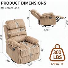 Adult 360 °   Rocking Recliner Chair,Nursery Rocker Reclining Chair With Side Pocket, A Comfy Upholstered Single Sofa Armchair. Suitable Living Room, Bedroom Nursing Use, Velvet Fabric In Beige 8H4O - Brown - View 4