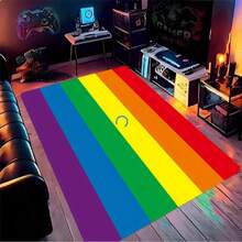 1pc Vibrant Rainbow Striped Area Rug, 1cm Thick Polyester Floor Mat - Durable, Easy To Clean, Suitable For Living Room, Bedroom, Kitchen, Hallway - Suitable For Holidays And Daily Use, Holiday Rug | Modern Home Decor | Durable Floor Mat, Rug - Multicolor - View 5