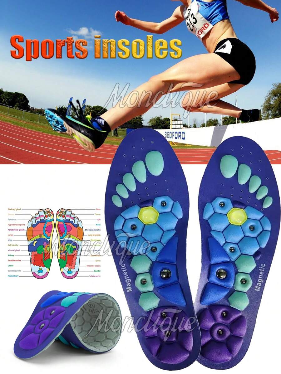 磁疗穴位按摩鞋垫，足弓支撑鞋垫，抗疲劳鞋垫，穴位按摩鞋垫，磁性穴位按摩鞋垫，男女通用，透气，吸湿排汗，蓝色、黑色、红色，尺码36-47，适用于所有鞋型，可裁剪，适合各种鞋型 - 紫色 - 查看 1