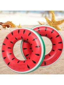 西瓜图案圆形游泳圈 - 1个西瓜造型泳池漂浮圈，成人游泳圈，情人节礼物，适合水上娱乐、海滩度假、海滩玩耍、海滩派对、新年礼物、情人节 - 紅色 - 查看 2