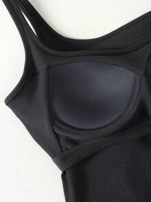 1pc Casual Basic Camisole Top With U-Shape Open Back &  Padded, Workout - 黑色 - 查看 7