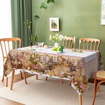 1 pieza/10 piezas Mantel con diseño de conejo de Pascua y huevos a cuadros, adecuado para cena y picnic, mantel impermeable y fácil de limpiar para mesa de comedor, fiesta, decoración del hogar para mesa de comedor, bar, mesa de café, picnic al aire libre, terraza de restaurante, decoración de fiesta, regalo para días festivos, uso en interiores y exteriores, disponible en múltiples tamaños