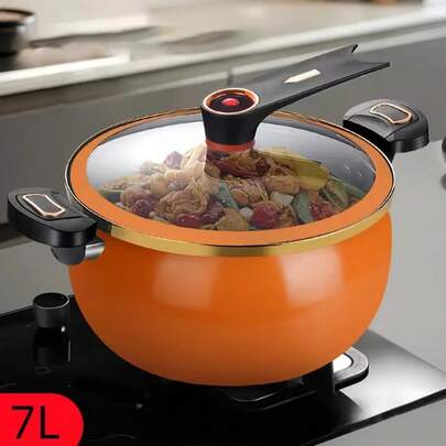 Non Stick Pressure Cooker Pot - Large Capacity 7L+ Iron Cooking Pot | Orange Nonstick Kitchen Pan For Gas, Ceramic, Electric Stoves, Home, Restaurant, Apartment Use, Ideal For Soup,Christmas Gift,Gifts For Women,Personalised Gifts