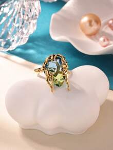 Vintage Large Gradient Colorful Teardrop-Shaped Synthetic Gemstone Flame Pattern Women's Gold Open Ring, 18K Gold Plated Charming Jewelry Accessory For Wedding, Holiday, Party - Multicolor - View 4