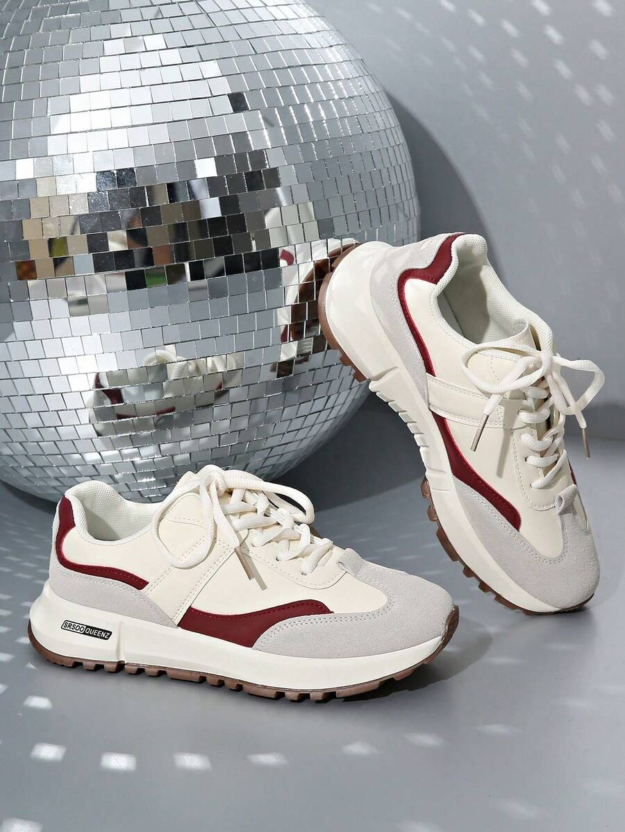 scarpi sportivi casual da donna, con lacci, suola morbida, scarpe da corsa comode per uso quotidiano e all'aperto, adatte per primavera/autunno - Bordò - Visualizzare 1