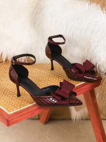 时尚百搭尖头低帮高跟鞋，优雅职业女鞋，女士低帮鞋 - 酒紅色 - 查看 5