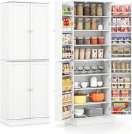 Gabinete de Alacena de Cocina , Aparador de Cocina de 65.5 de Altura con Gabinete de Almacenamiento de 8 Niveles, Estantes de Puerta de 16 Niveles y Estantes Ajustables, Buffet Independiente de 4 Puertas para Comedor, Sala de Estar, Blanco