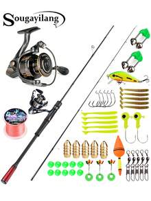 SOUGAYILANG 1.8M Carbon Fiber Spinning Rod |2000/3000Series 5.2:1Gear Ratio Carbon Fiber Drag Washer Metal Shaft And Bell Bearings |Random 1Kit Fishing Bait & A Fishing Line For Saltwater And Freshwater - Black - View 2