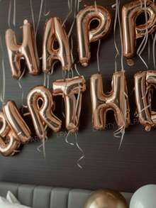 46件組玫瑰金甜美生日派對裝飾氣球，16英吋玫瑰金「HAPPY BIRTHDAY」橫幅氣球，玫瑰金心形/星形氣球，玫瑰金/金色/白色/粉色乳膠氣球，週年紀念 - 彩色 - 查看 6