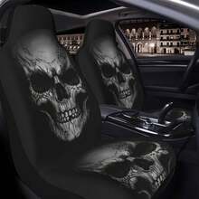 1pc Black Background Grey Skull Full Coverage Car Seat Cover Set, Suitable For All Seasons, Fabric Material, Fits Multiple Car Models, Comprehensive Protection (Personalized Skull Design, Suitable For All Seasons) - one-size - View 7