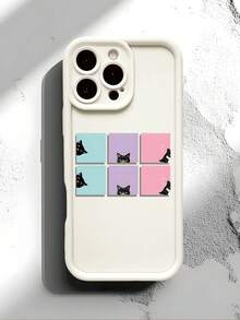 Funda de Teléfono Antigolpes y Antideslizante con Patrón de Bloque de Gato, Compatible con iPhone 17 Pro Max, 16/15/14/13/12/11/XS/XR/X/7/8/Mini/Plus/Pro Max/SE, y Galaxy A15 A16 A55, Nueva Funda de Teléfono Premium a la Moda, Protección Completa de 360 Grados, Adecuada para Regalos de Halloween y Navidad para Amigos y Parejas - Blanco - Ver 2
