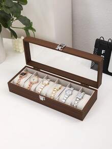 Nueva caja de almacenamiento y exhibición de relojes de madera de nogal, disponible en múltiples estilos: 3/5/6/10/12 ranuras, tapa de vidrio con ventana, caja de colección de relojes de gran capacidad, vitrina para el hogar u oficina, regalo ideal para ocasiones especiales - Marrón - Ver 12