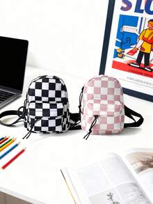 1pc Unisex Black & White Checkerboard Casual Shoulder Bag, Zipper Closure Nylon Fabric Checkerboard Print Crossbody Chest Bag, Suitable For Daily Use, Gatherings, Parties, Ramadan - A - View 2