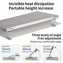 2 Pieces Heavy Duty Aluminum Alloy Laptop Stand Set With Ergonomic Keyboard Riser - Portable Desktop Computer Stand, Height Adjustable, Stable Base, Smooth Sliding, Suitable For Laptops, Ideal For Home Office And Travel - Perfect Choice For Laptops, Sturdy Laptop Stand, Convenient Height-Adjustable Alloy Computer Stand, Foldable Non-Slip Computer Stand - Silver - View 3
