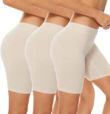 Paquete de 3 Boxer Tipo Shorts Invisible, Boxer Mujer, Shorts Mujer para Debajo de los Vestidos,Calzones Sin Costuras,Shorts Corto Interior con Cintura Alta,Modelado de Cintur,Levantamiento de Glúteos - Blanco Marfil - Ver 1