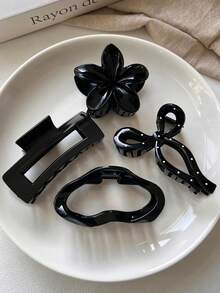 4个/1个 7.8厘米/3.07英寸 绿色、红色、粉色、紫色 5瓣花大号轻便塑料发夹，时尚百搭高端优雅简约纯色发爪，适合日常休闲、派对、通勤、海滩度假、扎马尾辫、盘发、洗脸、化妆、服装配饰发夹 - 彩色 - 查看 2