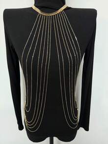 1pc Women Multilayer Tassel Body Chain, Fashion, Elegant, Versatile, Sexy For Party, Beach, Vacation, Casual Wear, Holiday Gift (Handmade, 1-3cm Tolerance) - Gold - View 4