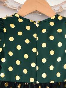 Vihyde 两件套女童套装 - 橄榄绿箔点印花网纱连衣裙和配套斜挎包 - 墨綠色 - 查看 6