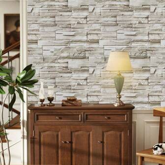 1 rollo de papel tapiz decorativo autoadhesivo y removible que imita piedra y ladrillo, adecuado para la decoración del hogar