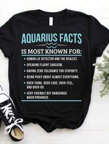 Aquarius Traits Facts Horoscope Zodiac Astrological Sign Funny T-Shirt, Born January 20 - February 1 - 黑色 - 查看 1