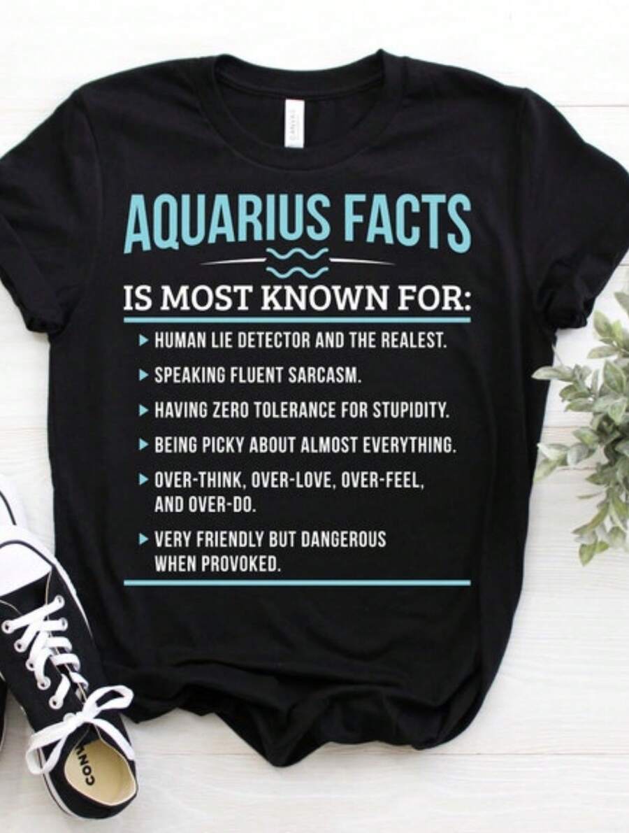Aquarius Traits Facts Horoscope Zodiac Astrological Sign Funny T-Shirt, Born January 20 - February 1 - 黑色 - 查看 1