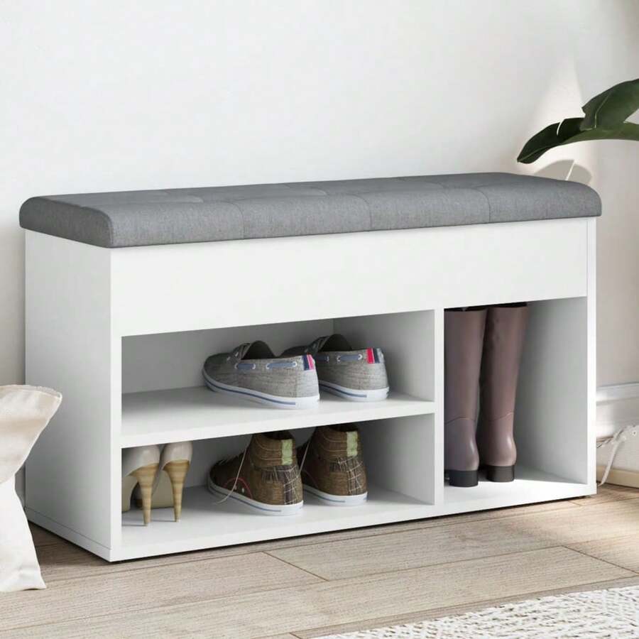 vidaXL Ławka na buty biała 82x32x45,5 cm Drewno konstrukcyjne - Brązowy - Zobacz 1