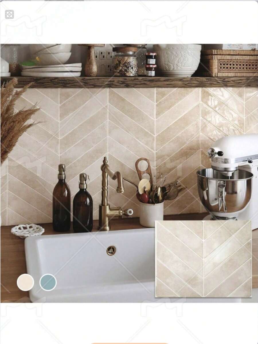 Self Adhesive Wall Tile - 5/10/30 Sheets Of 11.4"X 9" - 2D Adhesive Peel And Stick Tile Backsplash For Kitchen, Bathroom, Waterproof And Oil-Proof Wall Tiles - Beige - View 1