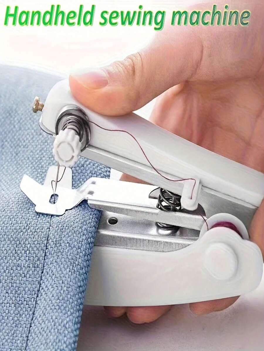 Portable Manual Sewing Machine With Threading System - Handheld, Compact, Lightweight, No Electricity Required, White With Black Base And Blue Panel - Easy To Use, Suitable For Home, Travel, Crafts, Tailoring - Ideal For Beginners And Experts, Durable And Precise Stitching, Suitable For Fabric Mending And DIY Projects, Includes Threading Tool, Meets Mobile Sewing And Knitting Needs, Sewing Machine Accessories, Mini Handheld Sewing Machine, Portable Sewing, Sewing Supplies