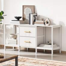 TV Cabinet For Up To 47 Inches - 110x30x50cm, 2 Fabric Drawers & 2 Open Shelves, Steel Frame, Living Room Furniture - 白色 - 查看 1