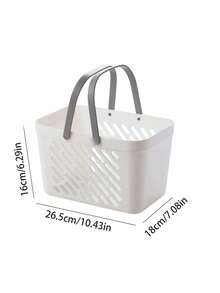 双提手斜纹镂空沥水浴篮，塑料浴室收纳整理架，带提手，多功能沥水淋浴篮，适用于厨房水槽和浴室台面，现代家居收纳方案，送给房主、家庭主妇、大学生的完美礼物，乔迁新居、母亲节的理想之选 - 白色 - 查看 4