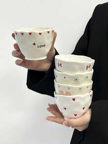 1pc/2pcs Valentine's Day Mug, Asymmetrical Cute Handgrip Cup, Small Ceramic Coffee Mug, Breakfast Milk Cup, Home Afternoon Tea Latte Cup, Juice Beverage Cup, Dessert Ice Cream Cup, Couple Water Cup, Holiday Gift Mug For Family And Friends - Multicolor - View 12