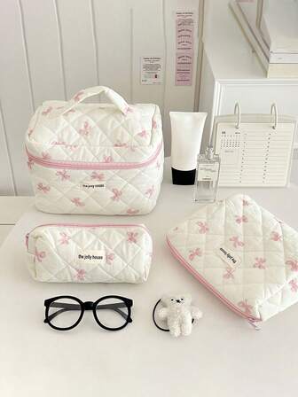 3pcs/Set Pink Bow Makeup Bag, Lightweight Zipper Cosmetic Organizer Bag, Sweet Style Multi-Function Toiletry Storage Box, Mother's Day Gift, Gift For Best Friend, Gift For Teacher. Cosmetic Bag, Makeup Organizer Box, Makeup Pouch, Makeup Storage, Jewelry Storage, Lip Gloss Storage, Nail Polish Storage, Makeup Bag, Makeup Storage Box, Makeup Organizer, Makeup Storage, Makeup Pouch, Makeup Bag