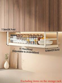 1 pieza Organizador de armario metálico ajustable, disponible en 2 tamaños, estantería de almacenamiento de cocina expandible para frascos de especias y condimentos, estante colgante debajo del gabinete con estantes escalonados, organizador de cocina, accesorio de cocina, estante de especias - Multicolor - Ver 15