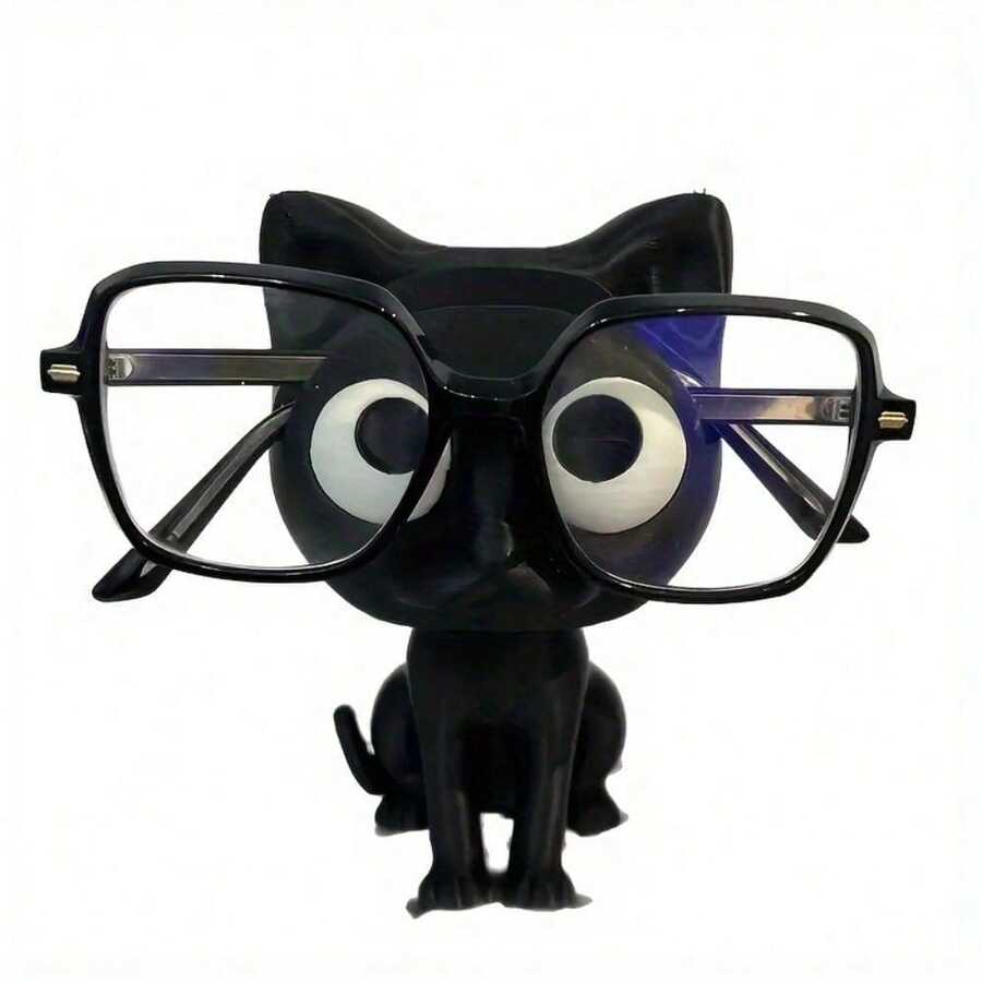 Cute Black Cat-Shaped 3D Printed Glasses Holder - Sturdy Plastic Eyeglass Stand With Sitting Kitten Pose, Adorable Desk Organizer For Home, Office, Or Gift - 1pc - 查看 1
