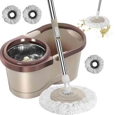 Juego de fregona y cubo giratorios | Cubo de fregado giratorio con cámara automática | Trapeador y cubo | Fregona giratoria para limpieza del hogar | Trapeador de limpieza con escurridor para limpieza