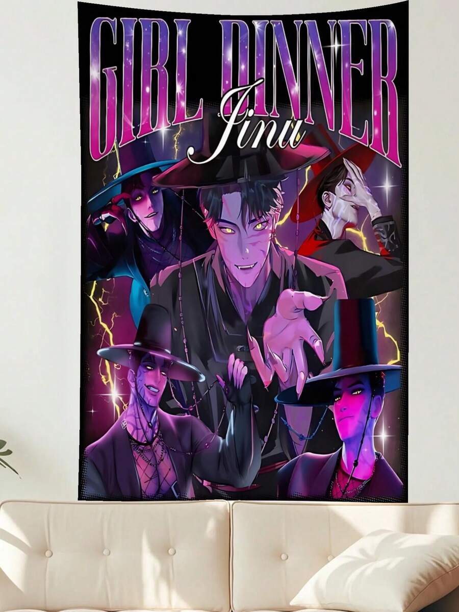 1pc Girl Dinner Sajaed Boys Vampire Kpop Demoned Huntersed Tapestry Wall Hanging Hippie Mandala Cool Wall Tapestries, Aesthetic Tapestry For Bedroom Living Room Dorm Home Decor - trắng - Xem 1