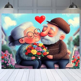 1pc Grandparents Love Polyester Backdrop, Romantic Elderly Couple Banner, Multipurpose Celebration Wall Decor, No Power Needed, Suitable For Wedding, Engagement, Valentine's Day, Studio Booth Prop