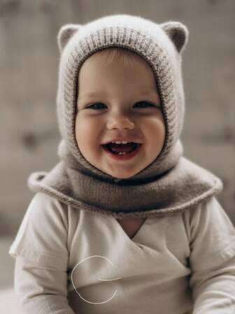 1 st stickad mössa med kattöron för barn, mjuk och bekväm tunn balaklava för höst/vinter