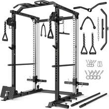 Jaula de potencia DP01, estantería para sentadillas de 2000 libras con sistema de polea cruzada y doble, entrenamiento de Body completo, jaula de potencia con talla grande accesorios de entrenamiento para gimnasio en casa - Negro - Ver 1