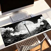 1pc Extra Large Thick Non-Slip Gaming Mouse Pad, Fashionable Minimalist Pattern, Edged Design Durable, Suitable For PC, Office Desk And Home Use, Multiple Sizes Available, Enhance Desktop Comfort. Made Of High-Density Rubber Base, Stable And Non-Slip, Smooth Surface, Precise Mouse Tracking, Cartoon, Minimalist, Landscape Mouse Pad - Black and White - View 11