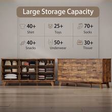 Dresser For Bedroom, 9 Drawer Wide Modern Chest Of Drawers With X-Shaped Sturdy Base, Wood Double Dresser Closet Clothes Storage Organizer, Wooden Dresser TV Stand For Living Room, Hallway - màu nâu - Xem 2