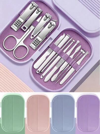 8/14pcs Stainless Steel Manicure Tool Set, Includes Nail Clippers, Scissors, Toenail Clippers And Foot Care Tools - Unisex Portable Travel Grooming Kit With Storage Case