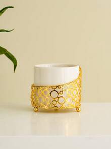 1pc Metal & Ceramic Combination Storage Box, Multi-Color, Minimalist Modern Nordic Style Storage Canister, Suitable For Halloween, Christmas, Kitchen Tabletop - Gold - View 24