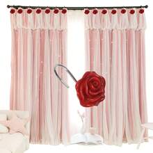 12pcs Rust-Proof Decorative Vintage Resin Rose Shower Curtain Hooks, Suitable For Bathroom, Nursery, Bedroom, Living Room - Red - View 2