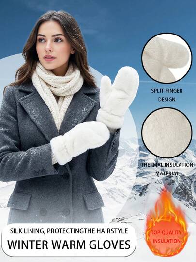 1 par mysiga vintervantar - mjuka, plyschiga, fluffiga, vindtäta helfingervantar med elastisk polyester för vardagskläder, tjocka, varma och bekväma handskydd