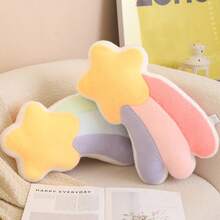 1个卡通可爱毛绒抱枕娃娃，彩虹派对系列，包含彩虹、星星、月亮、花朵、流星、皇冠等图案，柔软毛绒填充娃娃，家居装饰，儿童玩偶，沙发靠垫，生日/情人节/复活节礼物 - 彩色 - 查看 8