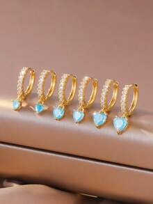 Có 2 màu! Bộ khuyên tai hình trái tim đính đá lấp lánh bằng vàng, sang trọng, mặt dây chuyền hình trái tim màu trắng/xanh, phù hợp cho các bữa tiệc của giới trẻ châu Âu và Mỹ, trang phục hàng ngày, hẹn hò, bộ khuyên tai - Trái tim - Xem 6