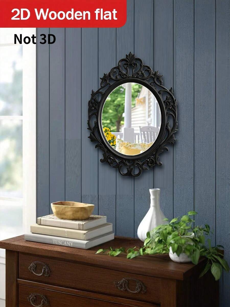 1 Piece, 2D Flat Printing Wall Mirror, Baroque Style Wall Mirror - Exquisite Retro Decoration Makeup Mirror, French Gothic Style Makeup Mirror, Bohemian Style Mirror, New Home Wall Makeup Mirror, Personalized Home Decoration, Room Decoration, Mirror Wall Sticker, Suitable For Living Room, Bathroom, Terrace Wall Decoration, Outdoor Garden Decoration